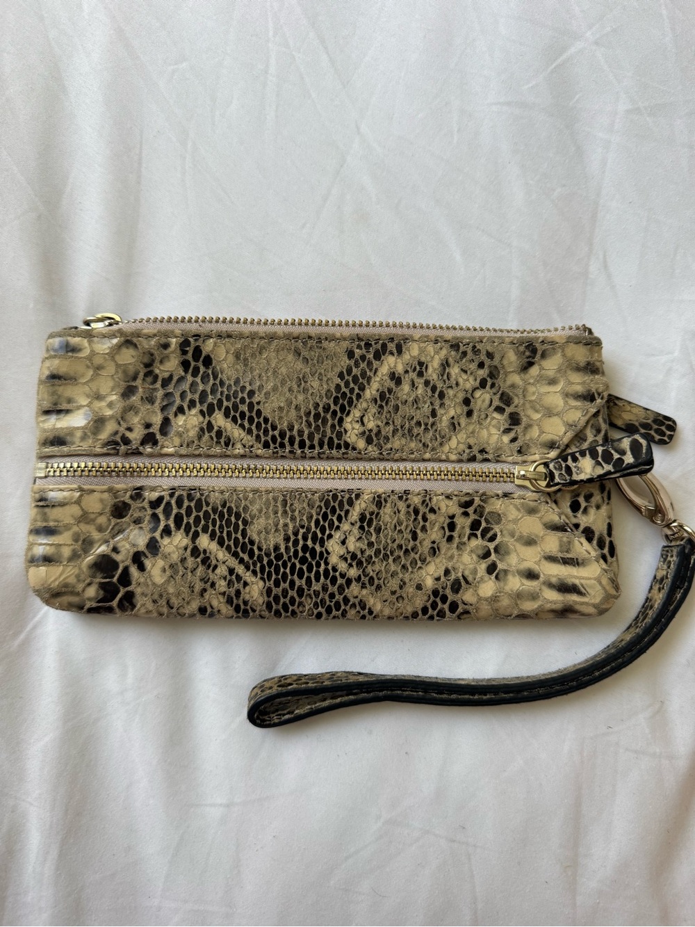 Danier Gold Snake-Print Leather Wristlet / Card Pouch